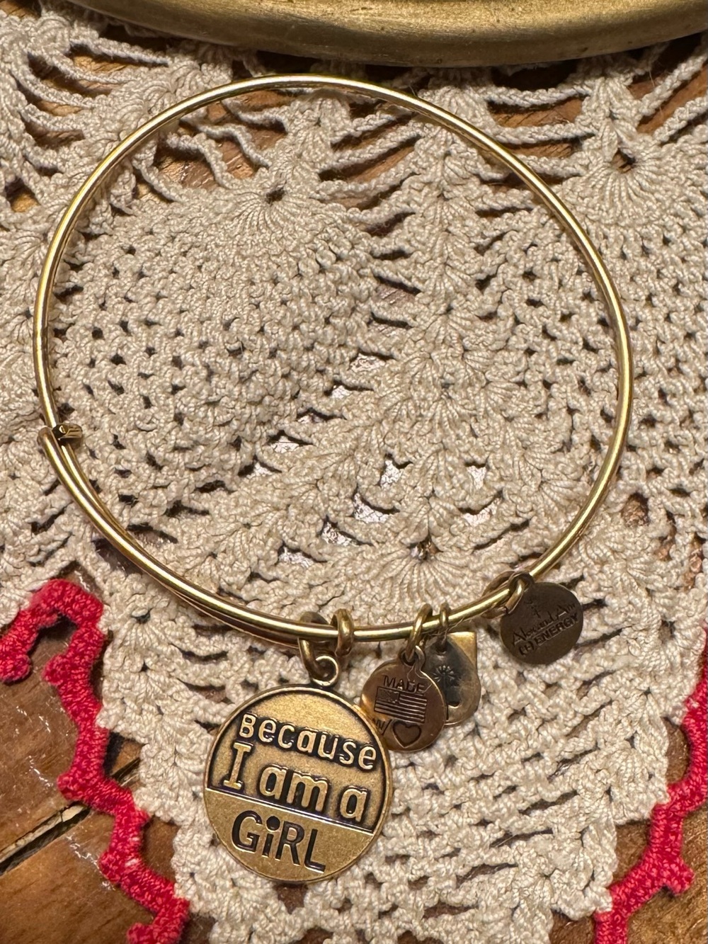 Alex and Ani Because I Am a Girl Gold Charm expandable Bangle Bracelet